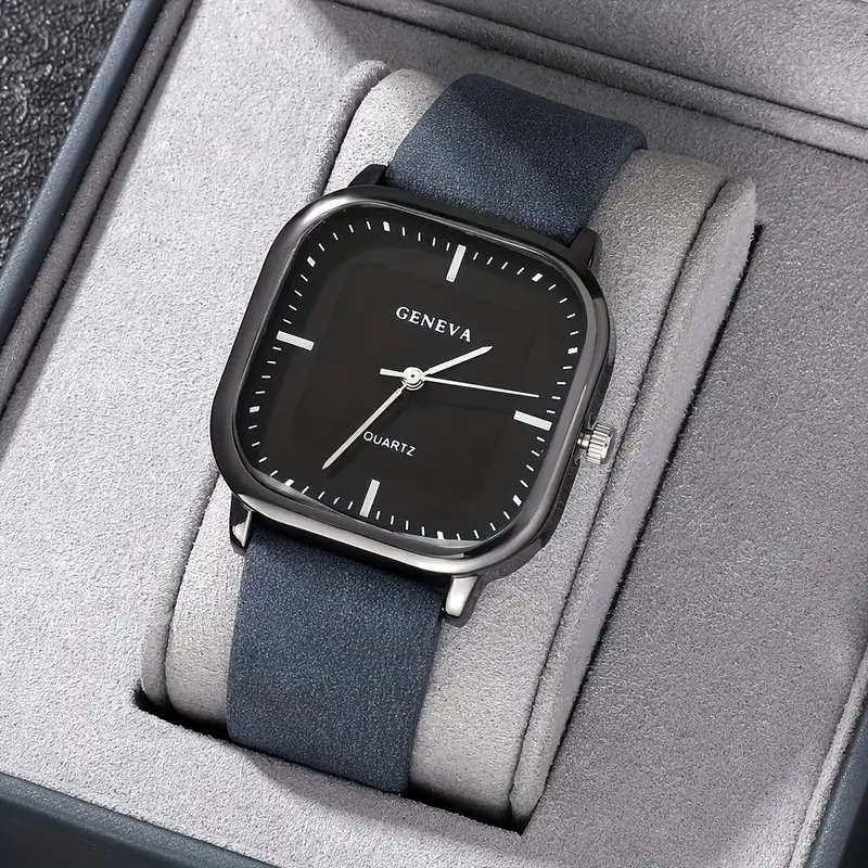 Mens Stylish Square-Shaped GENEVA Quartz Business Watch