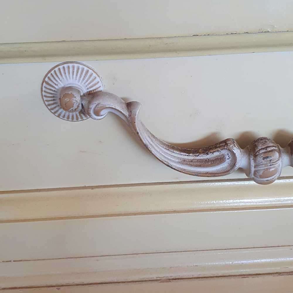 Bernhardt inc French Provincial and Victorian style cabinet with Mable top on wheels.