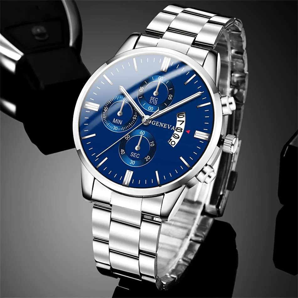 Geneva Men's Stainless Steel Watch (Blue)