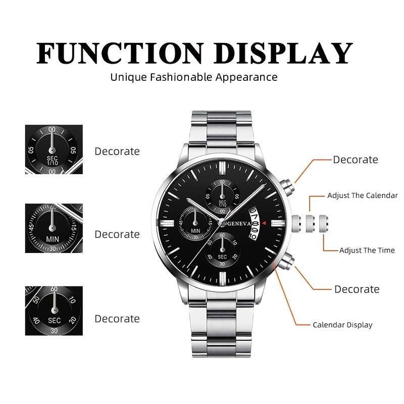 Geneva Men's Stainless Steel Watch (Blue)