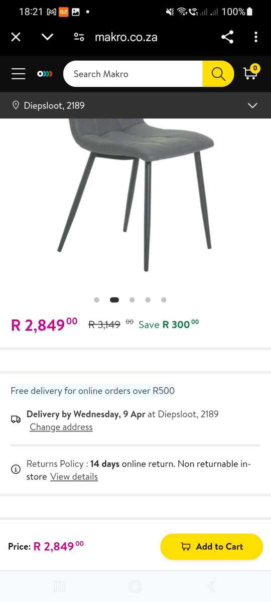 Makro's Belo Leather Touch Dining Chair Metal Dining Chair x 6