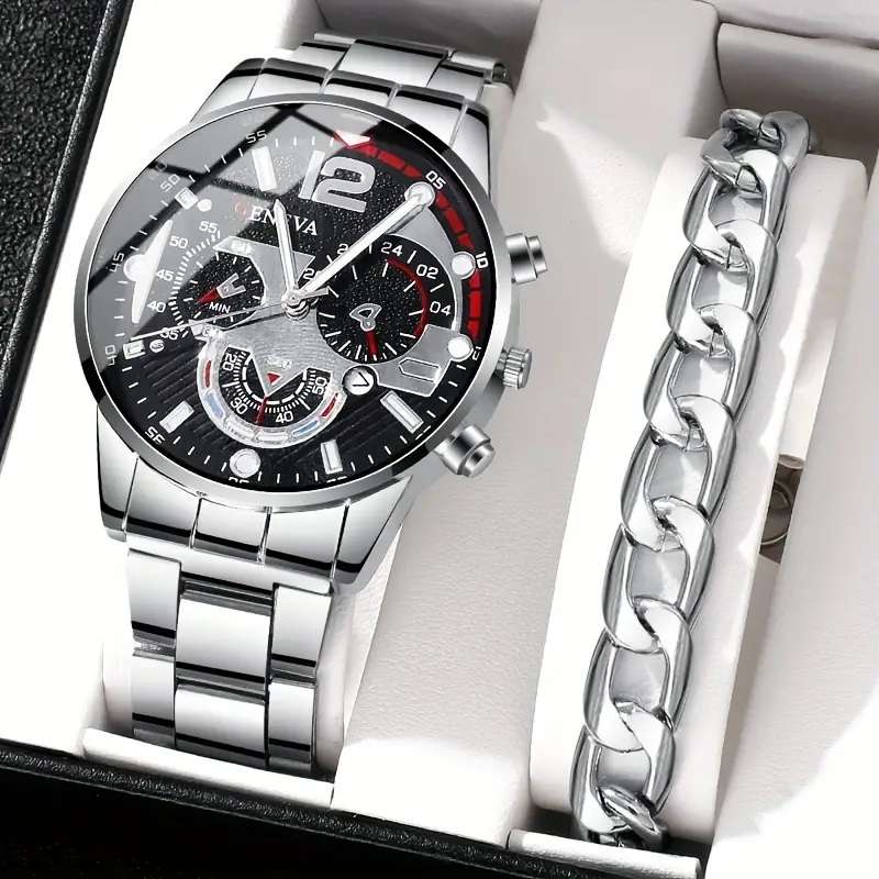2 Pcs Silvery Quartz Watch