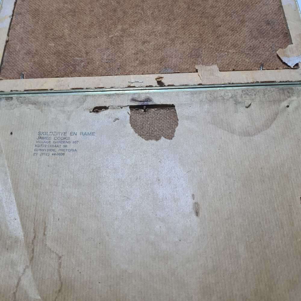 Pair of framed oil paintings of cosmos flowers in a vase. 280x230mm