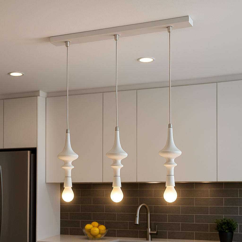 Kitchen light with three hanging bulb holders