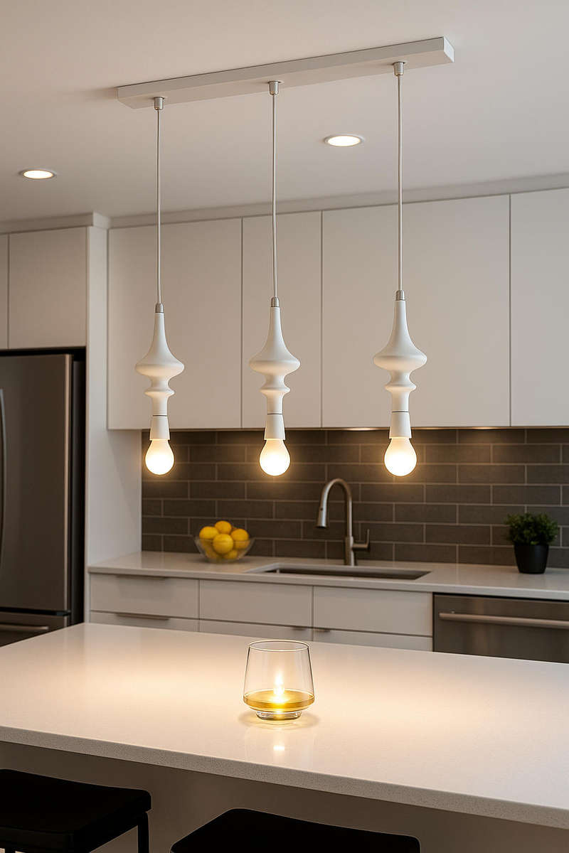 Kitchen light with three hanging bulb holders