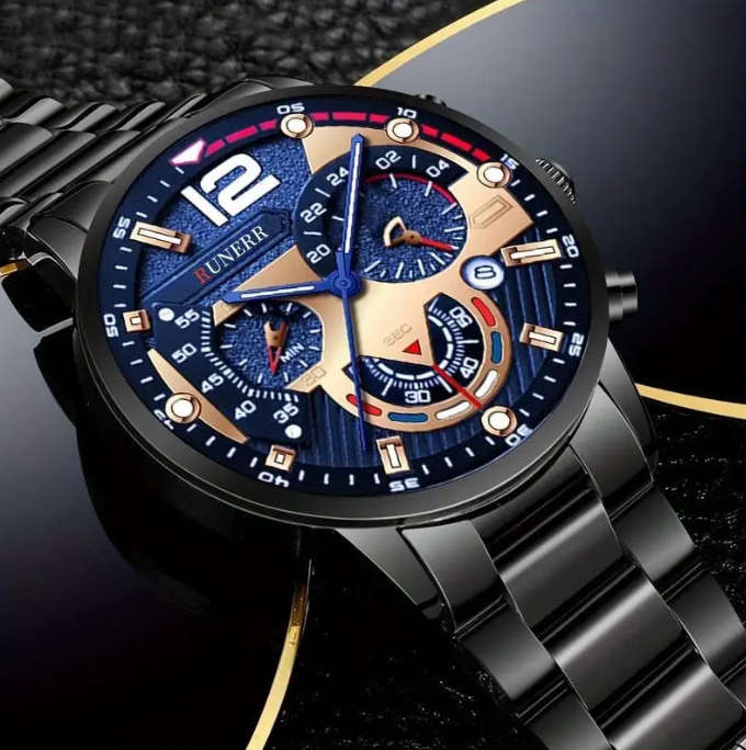 Men's Elegant Stainless Steel Watch with global time
