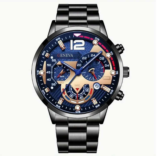 Men's Elegant Stainless Steel Watch with global time