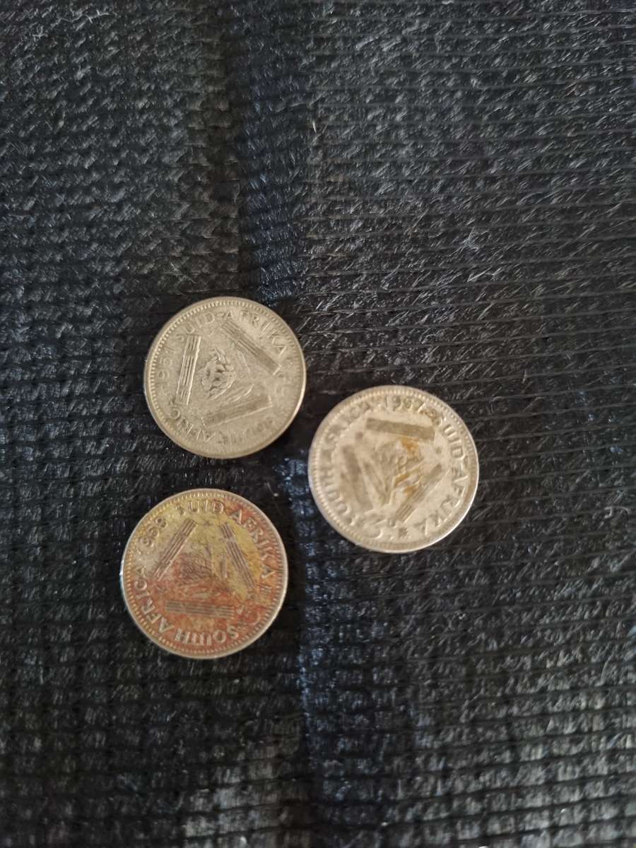 S A UNION SET 3D THREEPENCE 1951 -1957 -1958