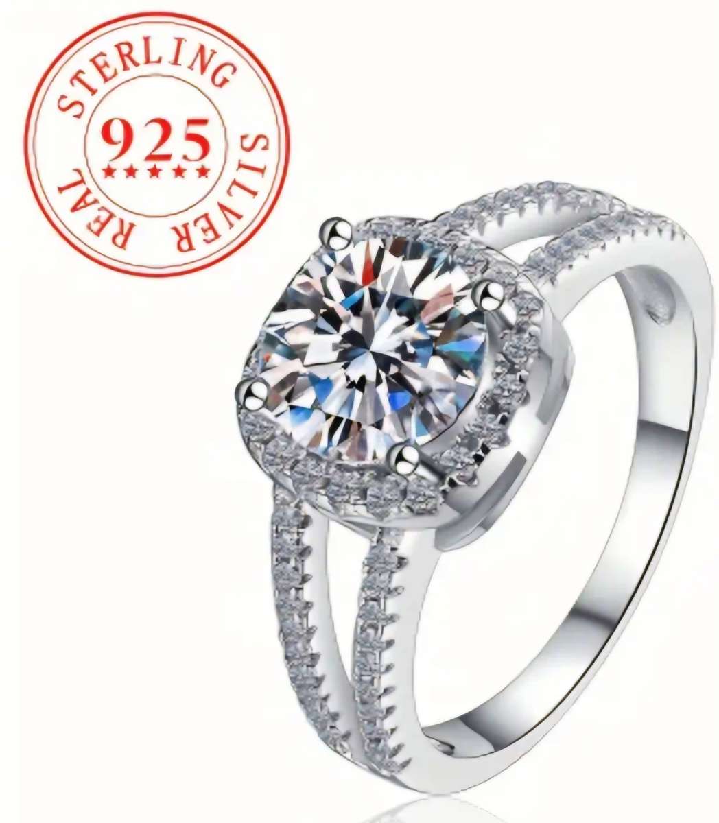 925 Sterling Sliver Double layer Four claw Zirconia ring