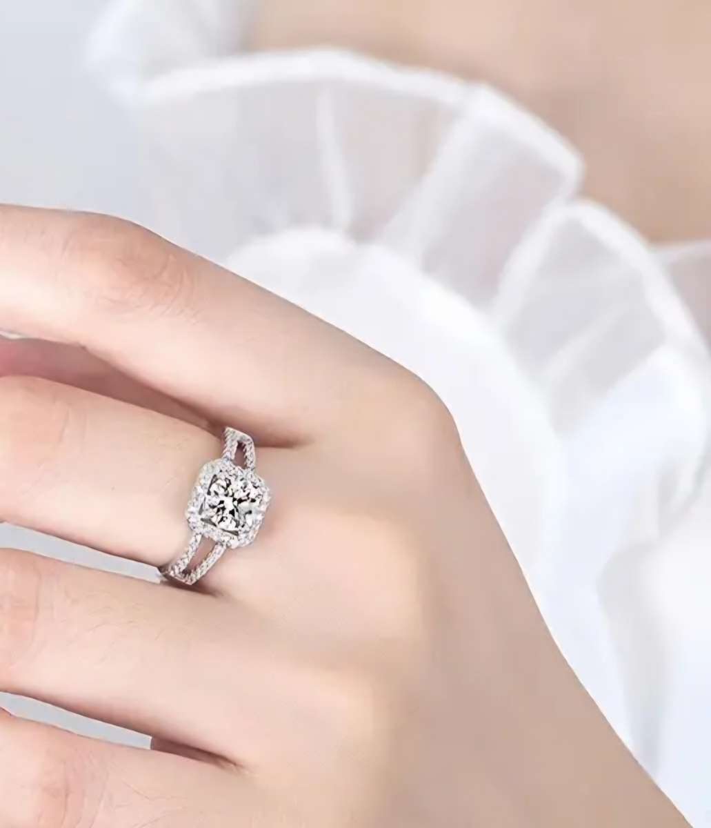 925 Sterling Sliver Double layer Four claw Zirconia ring