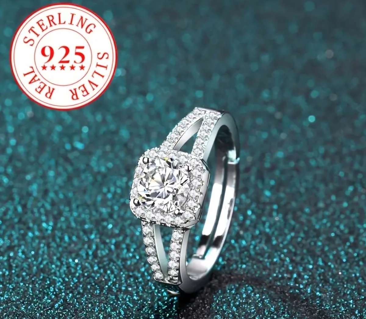 925 Sterling Sliver Double layer Four claw Zirconia ring