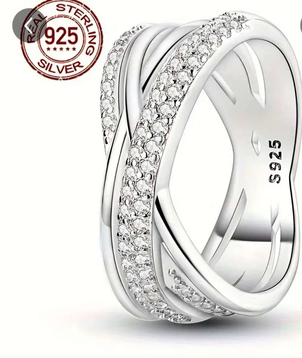 Beautiful Sterling Sliver dress ring S925 Size N Multi-cross wide ring with Zirconia