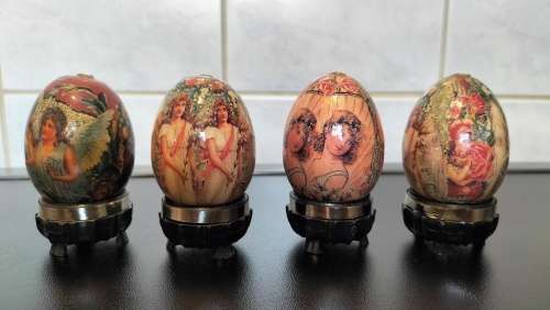Set of Four Decoupage Mini Eggs on Stands