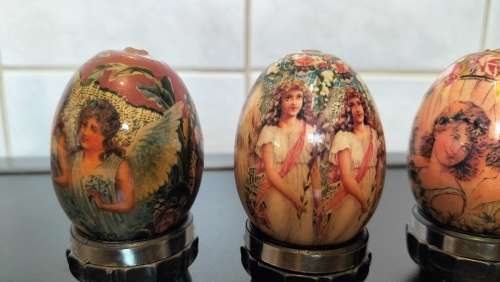 Set of Four Decoupage Mini Eggs on Stands