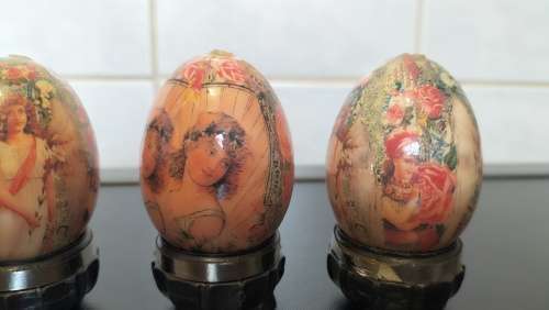 Set of Four Decoupage Mini Eggs on Stands
