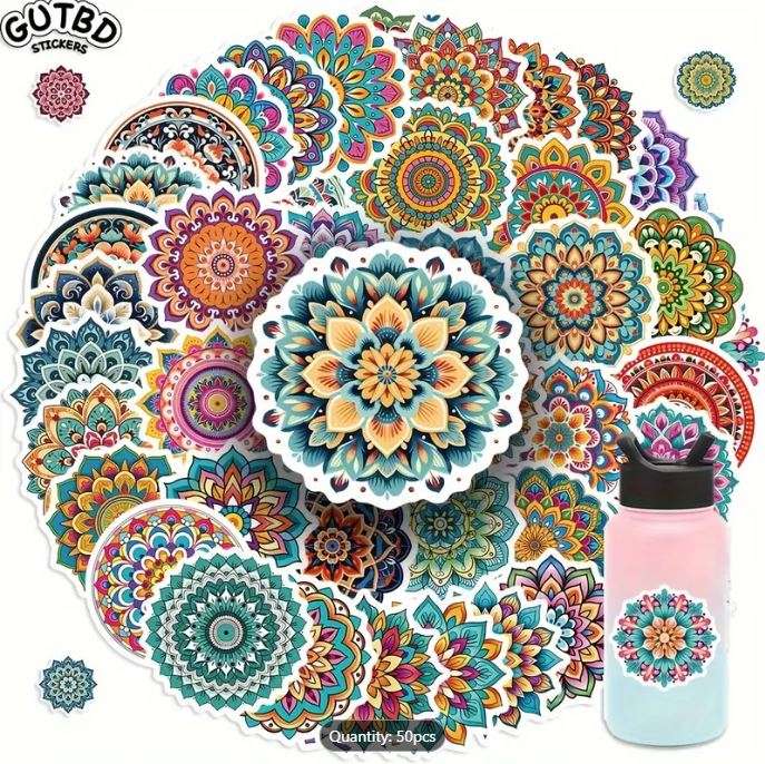50 PIECE Vibrant Mandala STICKERS - Waterproof