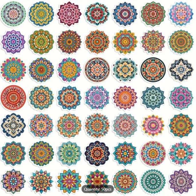 50 PIECE Vibrant Mandala STICKERS - Waterproof