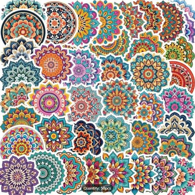50 PIECE Vibrant Mandala STICKERS - Waterproof