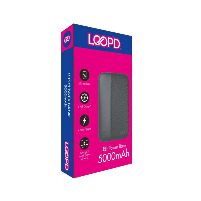 Loopd Lite 5000mAh 4LED Powerbank Black