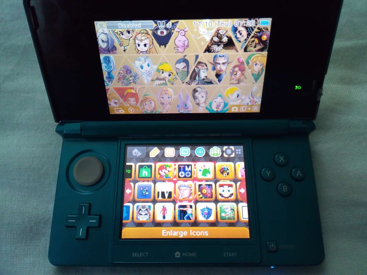 Modded Nintendo 3DS Aqua Blue console with Case, Charger and 61 games