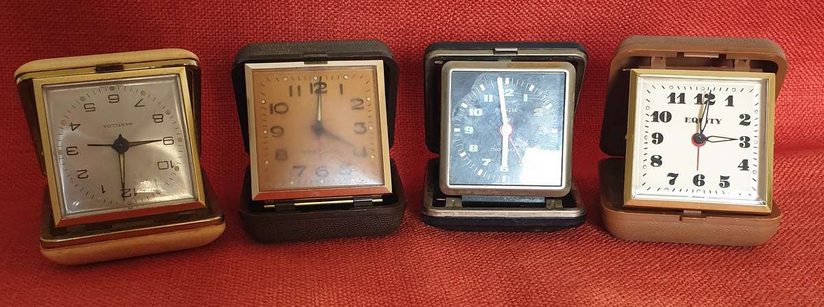4 x vintage folding travel clocks (not working)