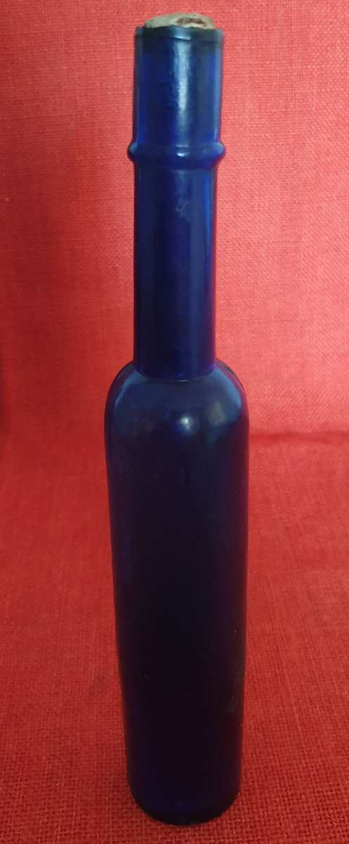 2 x very old cobalt blue castor oil bottles