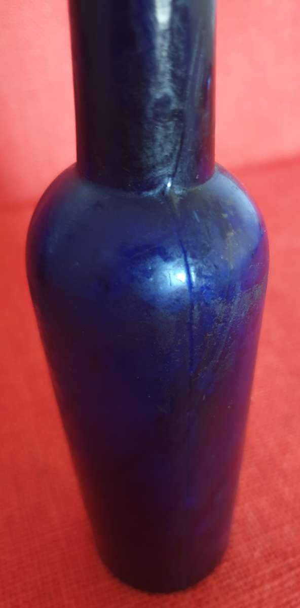 2 x very old cobalt blue castor oil bottles