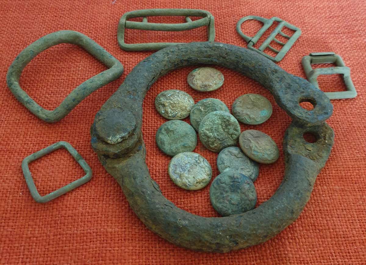 Antique leg shackle and other antique military items