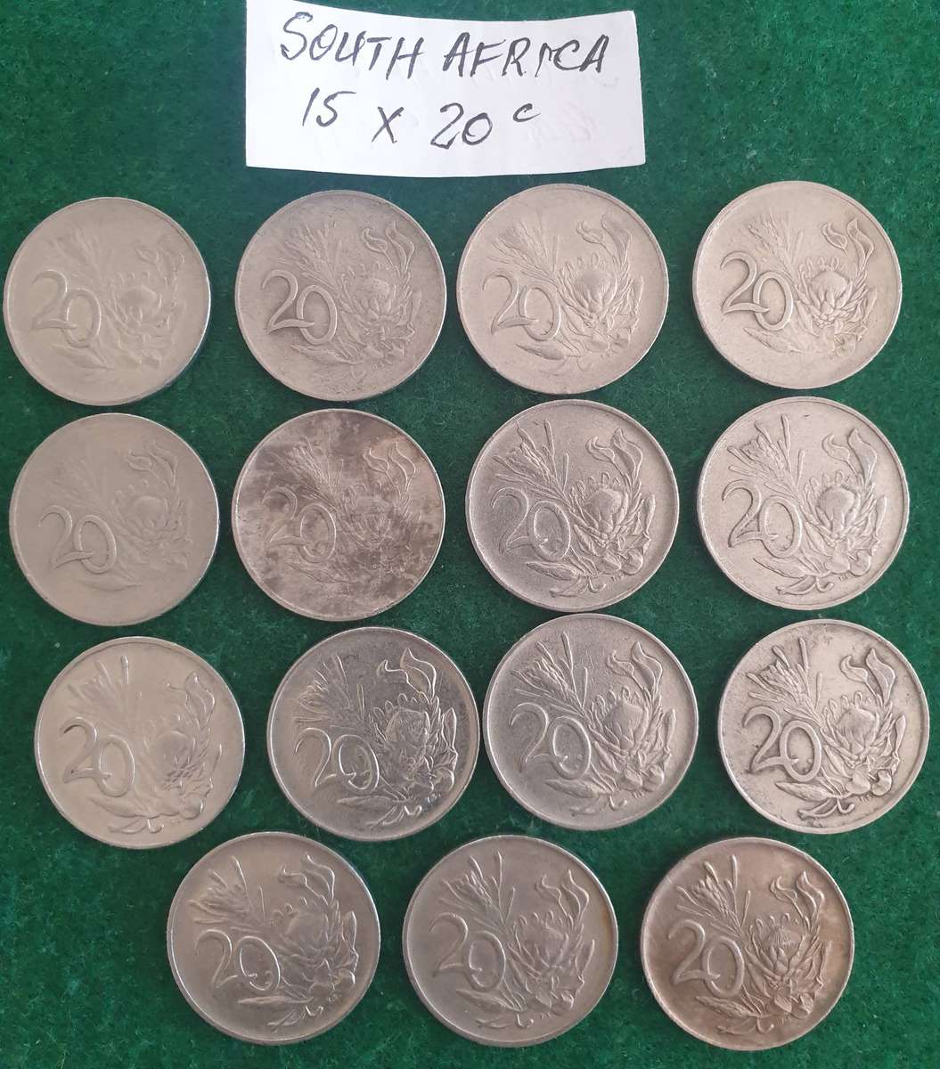 15 x South African 20c coins