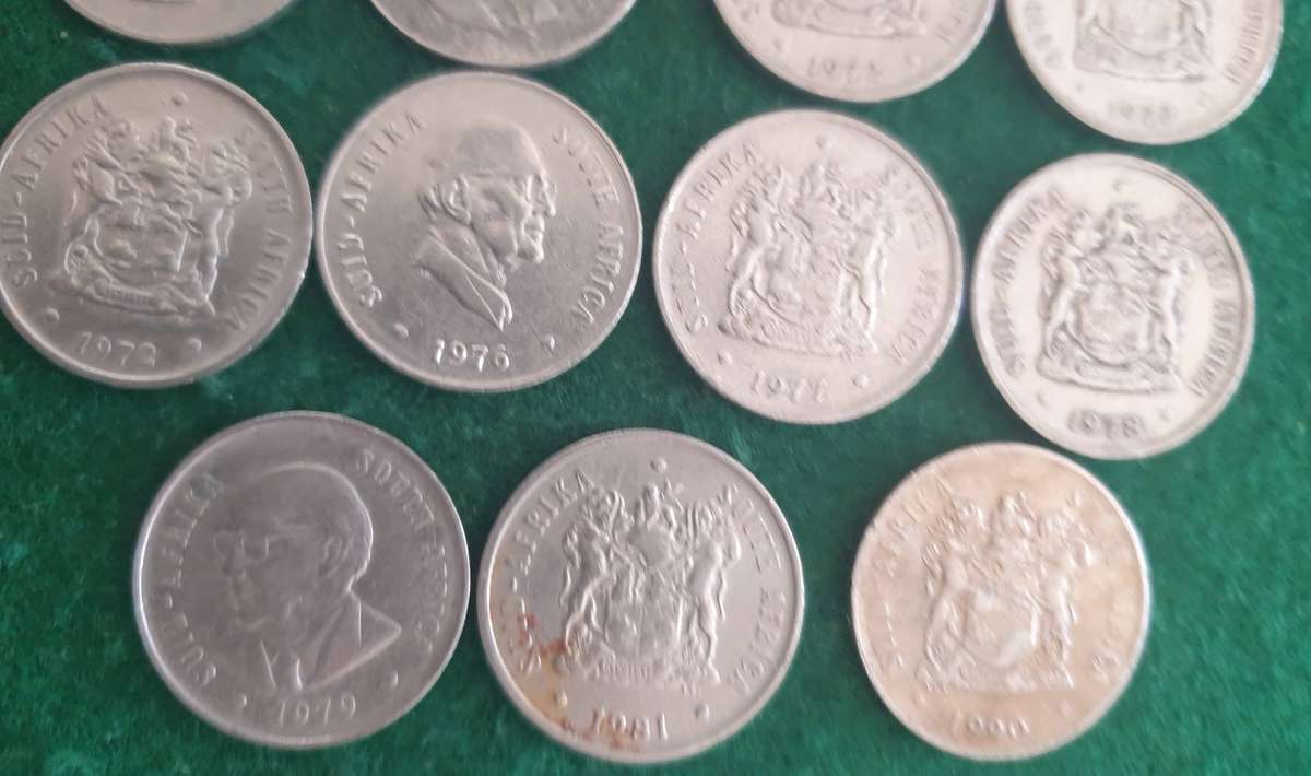 15 x South African 20c coins