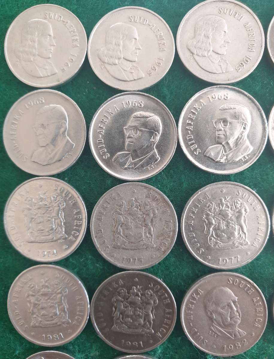 36 x South African 5c coins (1965 to 1988)