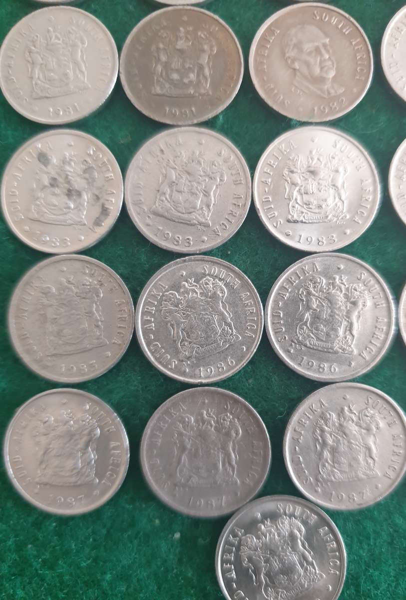 36 x South African 5c coins (1965 to 1988)