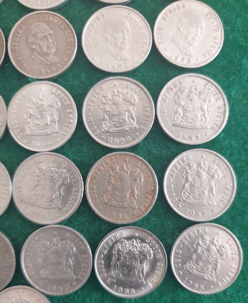 36 x South African 5c coins (1965 to 1988)