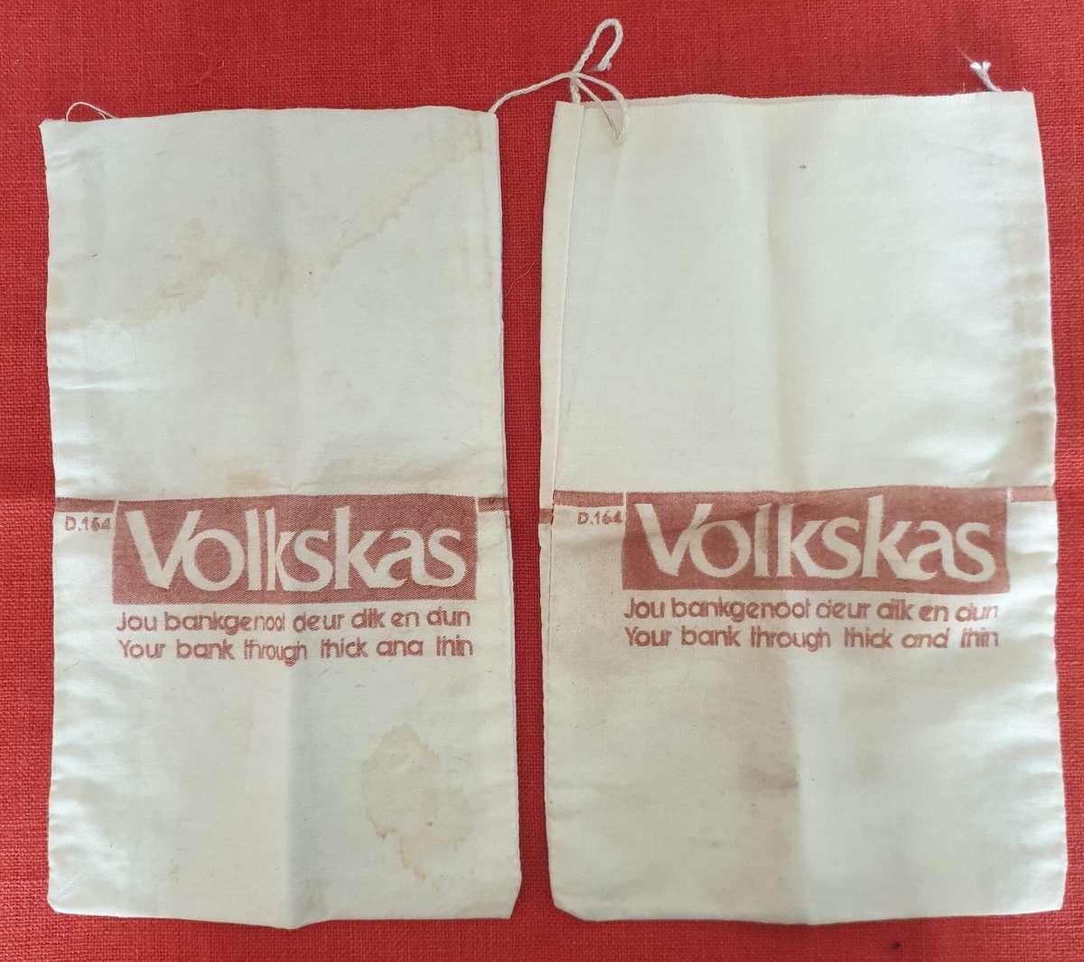 3 x vintage Volkskas Bank linen money bags