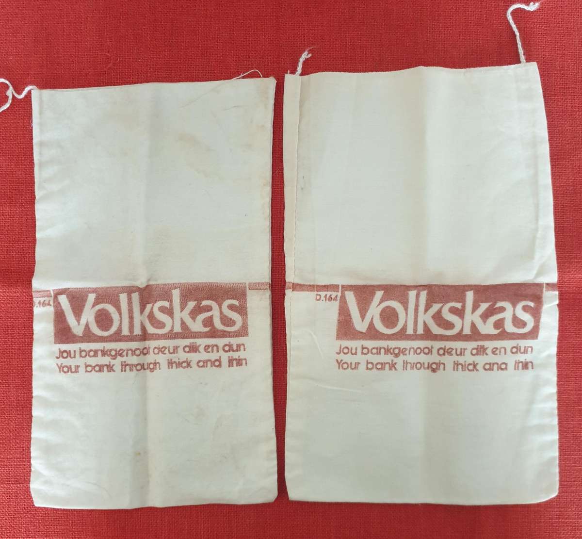 3 x vintage Volkskas Bank linen money bags