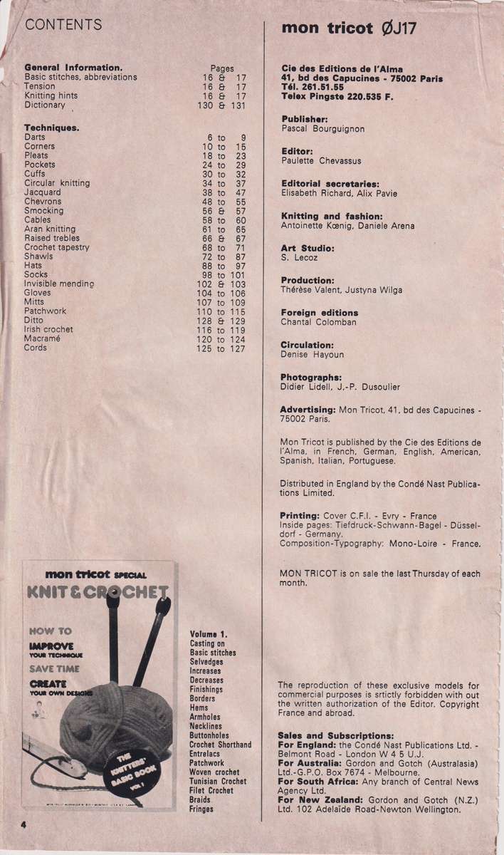 Soft Cover Book 129 Page Mon Tricot Knit & Crochet