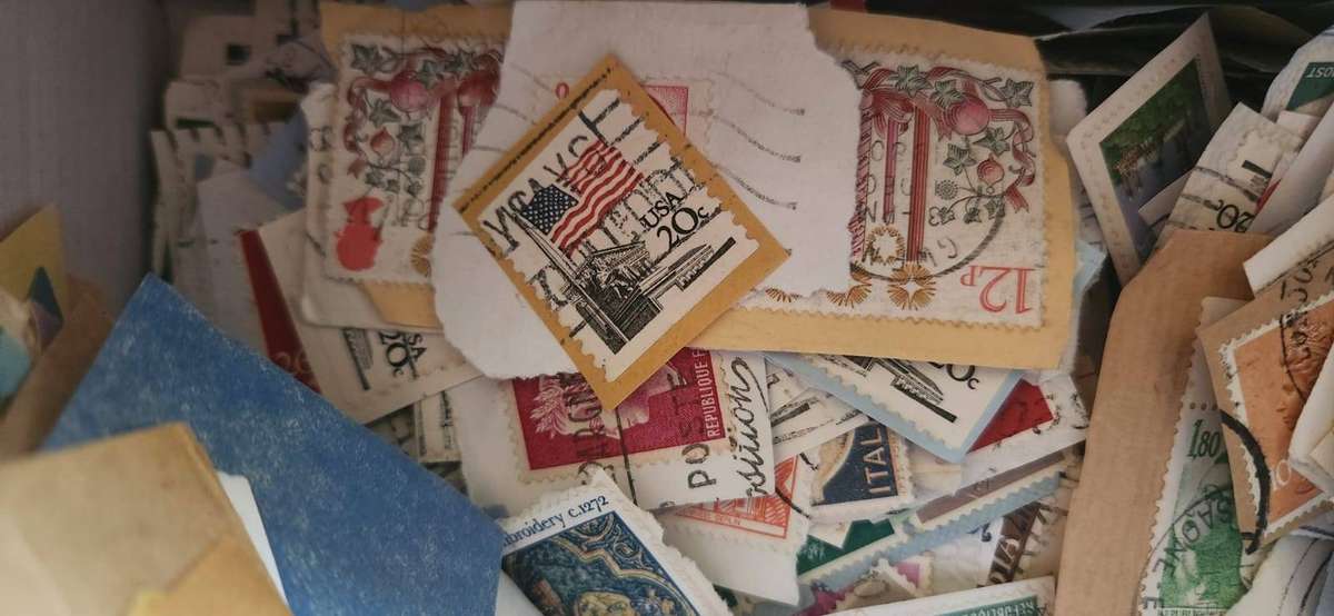 Box of Mix World Stamps on Paper