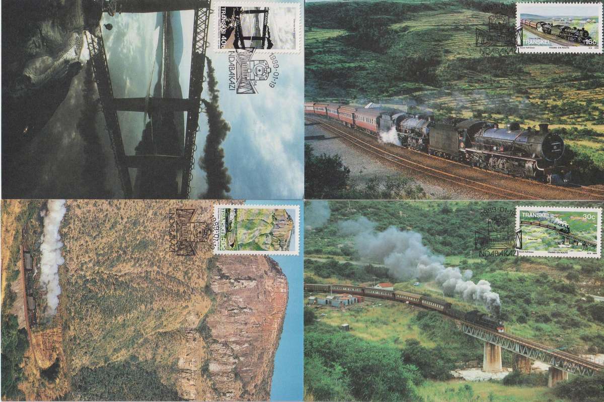 Maxi Card Set of 4 Transkei 1989 Railway Trains and Landscapes
