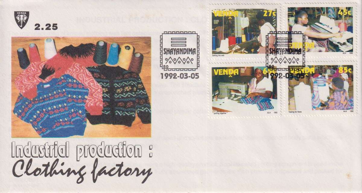 FDC Venda 1992 Clothing Factory