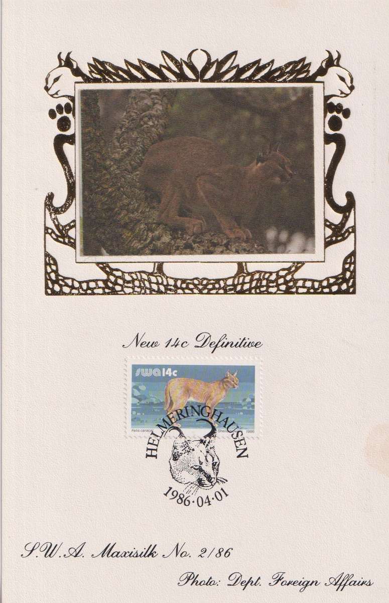First Day Sheet Silk Limited Edition SWA 1986 Wild Mammals