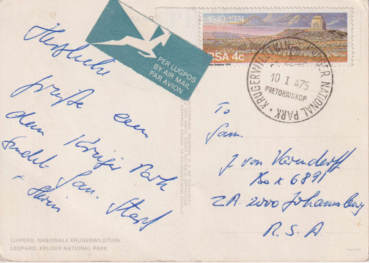 Post Cards / Maxi Card used Kruger National Park