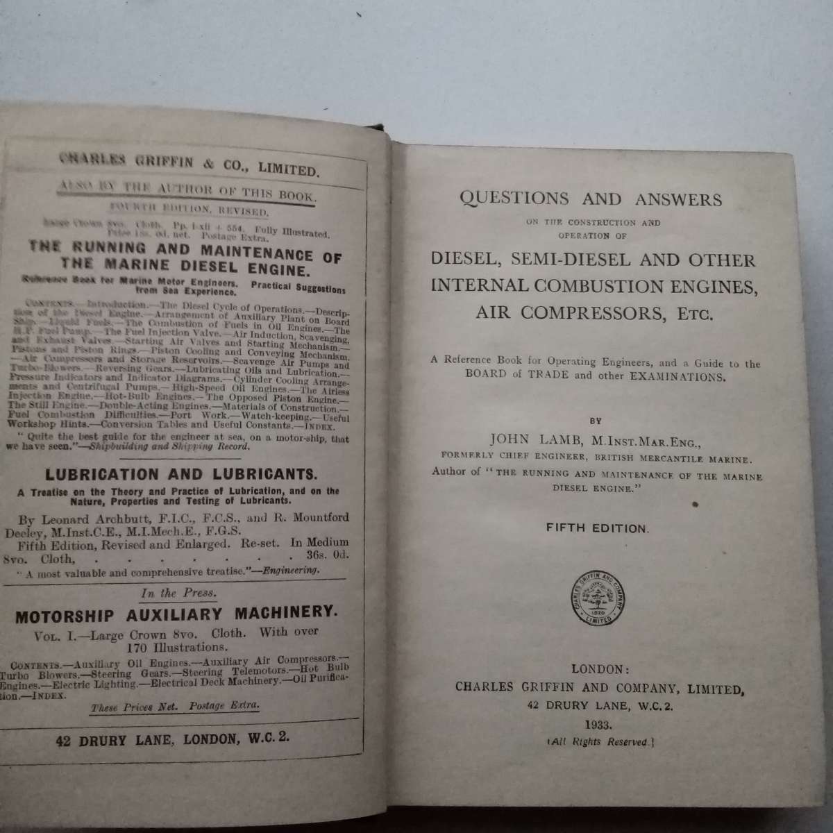 Questions and Answers on the Construction and Operation of Diesel, Semi-Diesel, John Lamb (1933)
