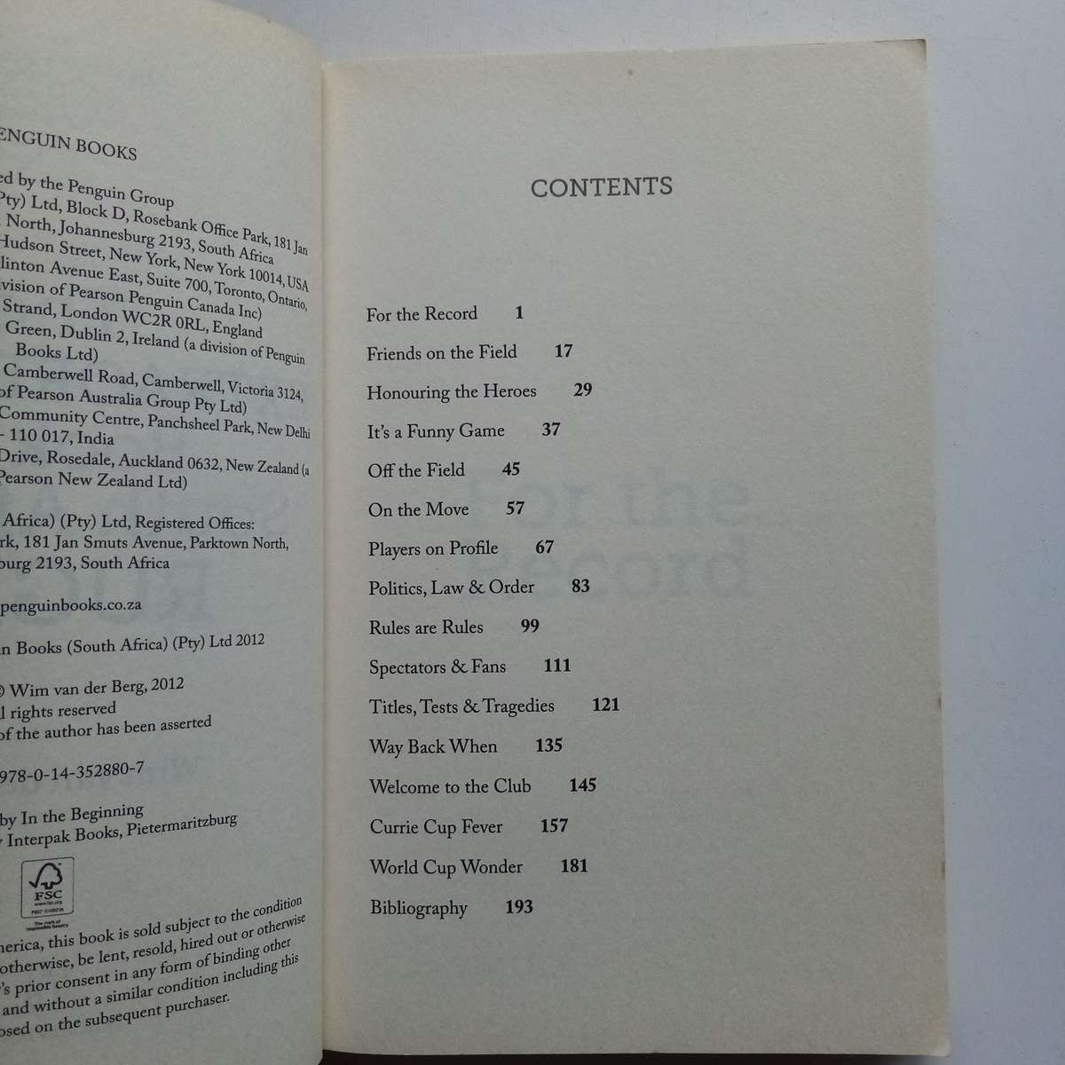 The Extraordinary Book of South African Rugby Book by Wim Van der Berg