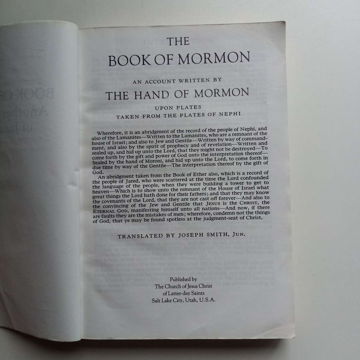 The Book of Mormon: Another Testament of Jesus Christ