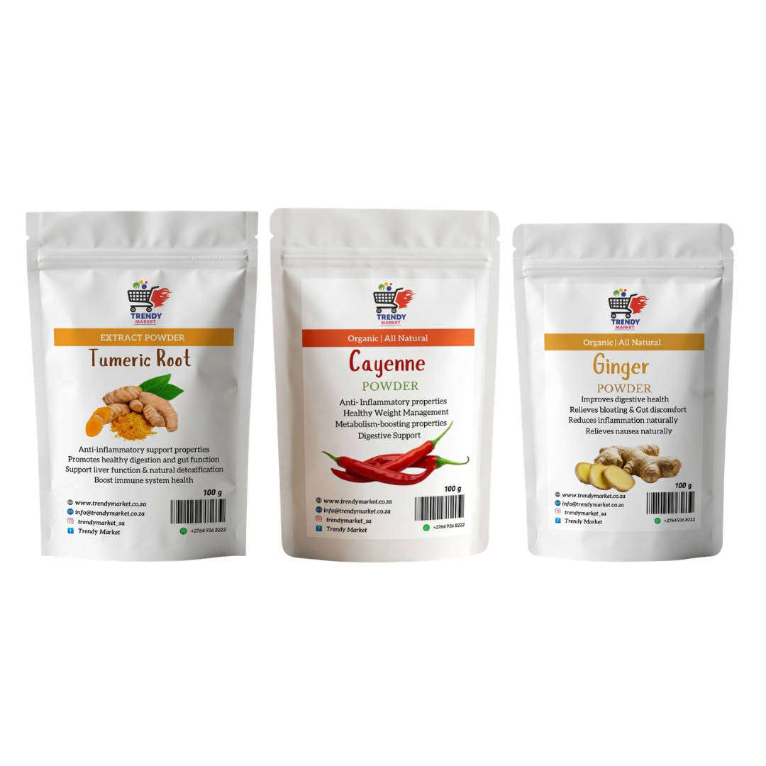 Herbal Wellness Powder Set (Turmeric, Cayenne Pepper & Ginger)  3 x 100g