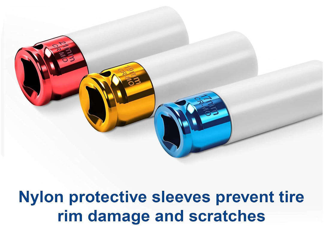 3pcs 1/2" Thin Wall Deep Impact Socket Set Plastic Sleeve