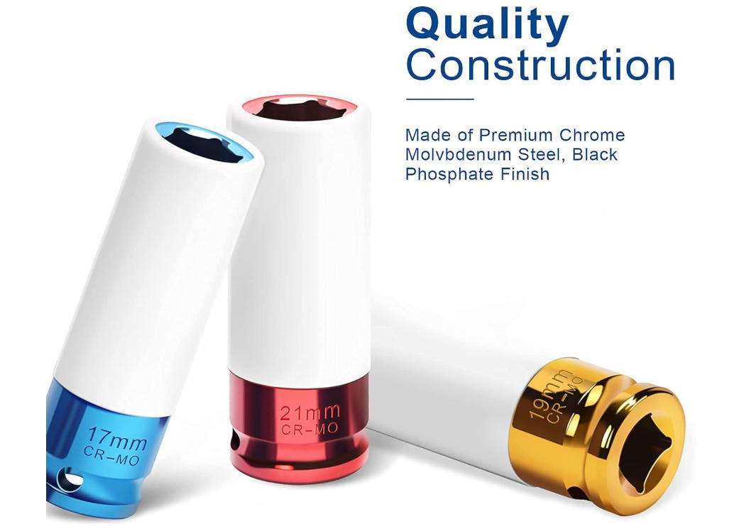 3pcs 1/2" Thin Wall Deep Impact Socket Set Plastic Sleeve