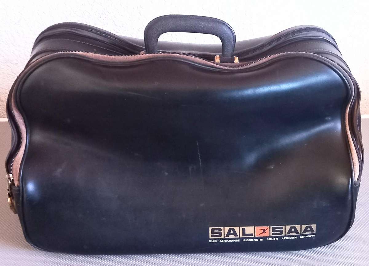 Vintage SAL SAA South African Airways Pilot Carry-On Vinyl Black Bag 1960s