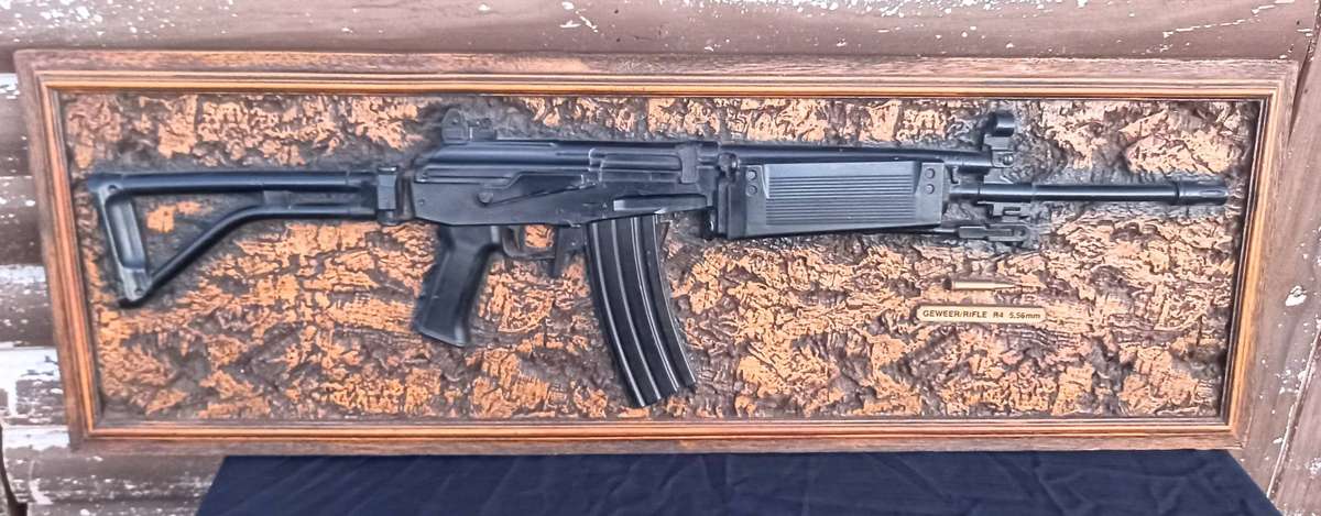 SADF SA Border War R4 Rifle Full Size Replica Weapon identification Molded Foam Plaque.