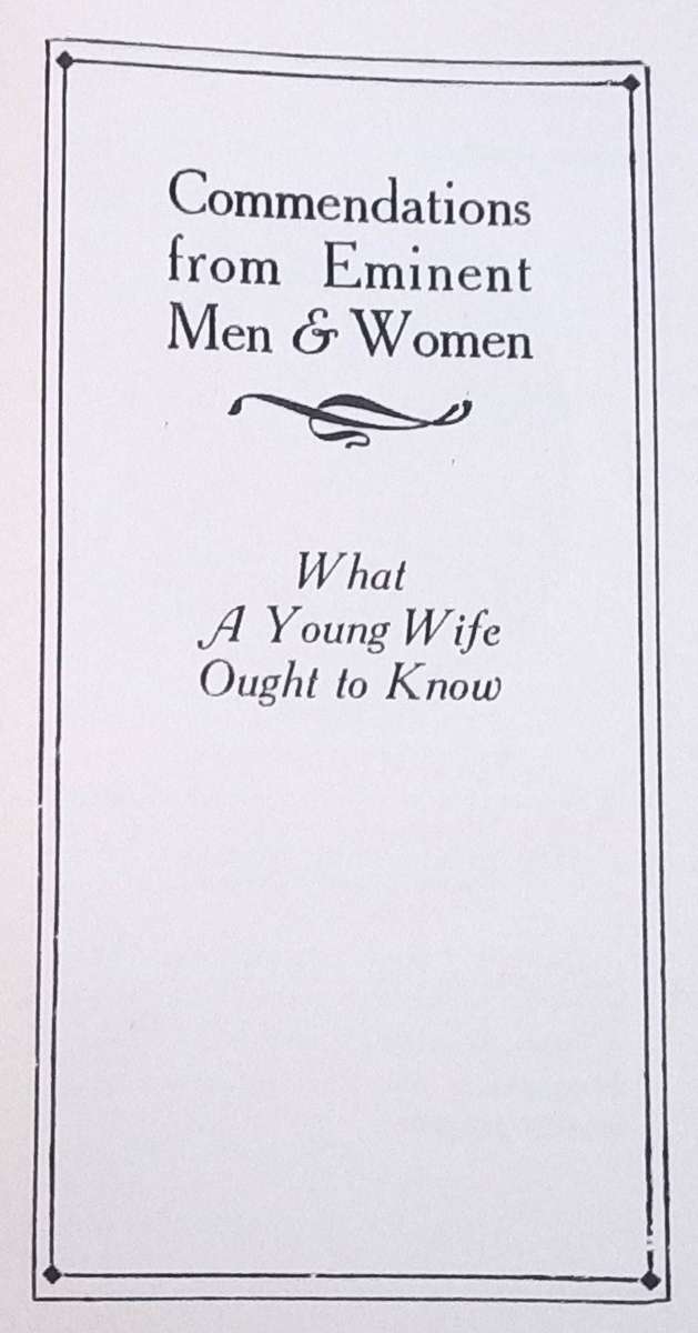 Hardcover 1908. Purity and Truth. Self and Sex Series. What a young wife ought to know